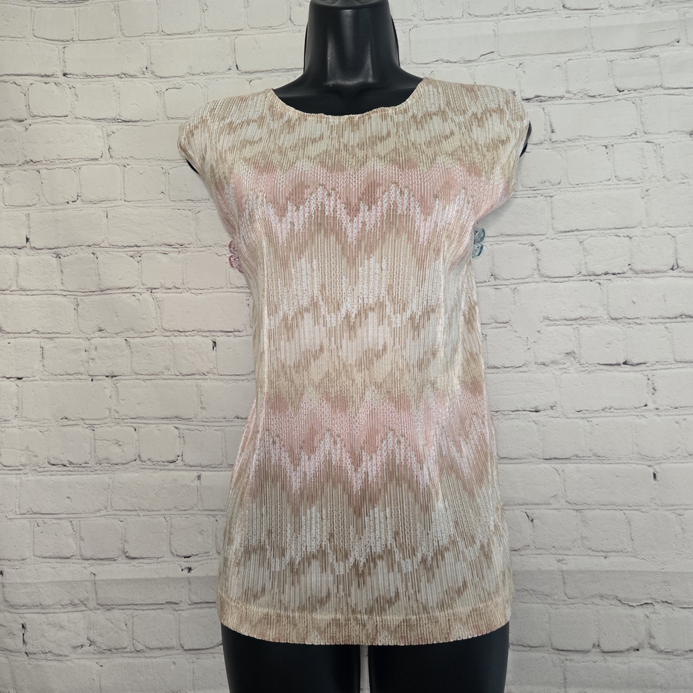 90s y2k N Touch pink & cream sleeveless satiny accordian pleat fairy blouse sz L